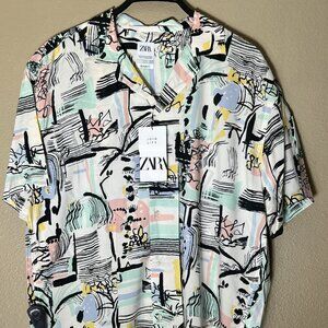 NWT ZARA ABSTRACT PRINT SHIRT M MULTICOLOR | 3057/143